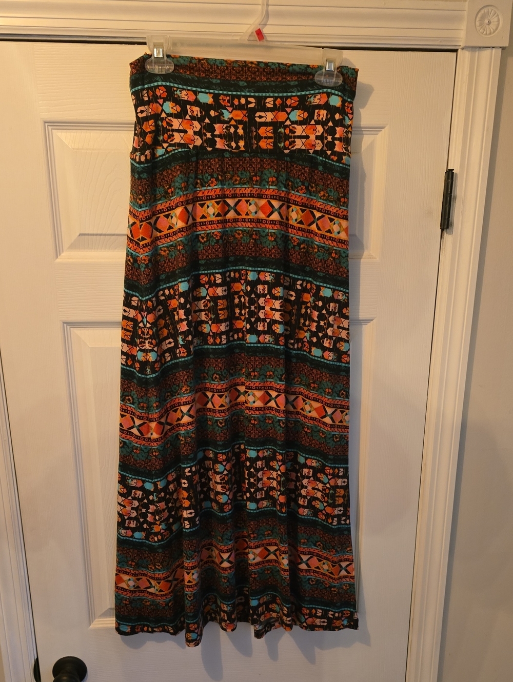 Mossimo Supply Co. Teal and Orange Tribal Print Maxi Skirt